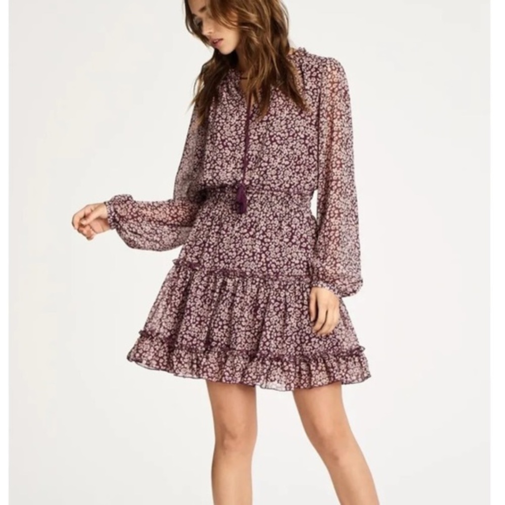 Rebecca Minkoff Ruffled Rosemary Mni Dress in Purple Leopard Print size S
